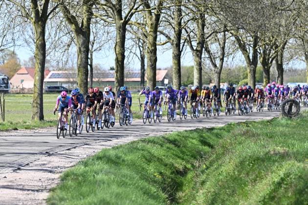 The pack of riders pictured in action during the men s race of the Scheldeprijs one day cycling event, 205,2km from Terneuzen, the Netherlands to Schoten, Belgium on Wednesday 08 April 2026. MAARTENxSTRAETEMANS  x170183828x