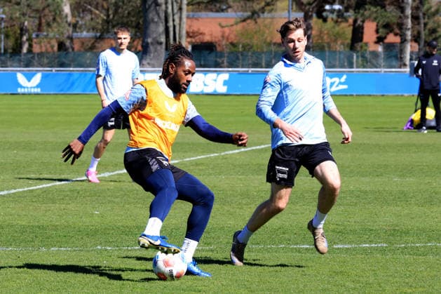 DEU, DFL, 2 FBL Hertha BSC, Training, 08 04 2026, Sportforum, Berlin, DEU, DFL, 2 FBL Hertha BSC, Training, im Bild Deyovaisio Zeefuik Hertha BSC Berlin 42 , Leon Jensen Hertha BSC Berlin 5 DFL regulations prohibit any use of Photographs as image sequences and or quasi video nordphotoxGmbHx xEngler nph00076