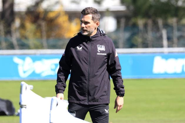 DEU, DFL, 2 FBL Hertha BSC, Training, 08 04 2026, Sportforum, Berlin, DEU, DFL, 2 FBL Hertha BSC, Training, im Bild Cheftrainer Stefan Leitl Hertha BSC Berlin DFL regulations prohibit any use of Photographs as image sequences and or quasi video nordphotoxGmbHx xEngler nph00076