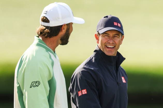 2026 Masters Tournament - practice round Max Homa of the US (L) and Adam Scott of Australia (R) walk to the green at the 15th hole during the final practice round for the 2026 Masters Tournament at the Augusta National Golf Club in Augusta, Georgia, USA, 08 April 2026. The Masters golf tournament begins 09 April 2026. AUGUSTA GEORGIA United States  Copyright: xCHRISxTORRESx