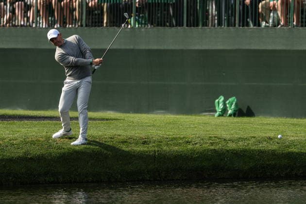 2026 Masters Tournament - practice round Rory McIlroy of Northern Ireland skips a shot on the water at the 16th hole during the final practice round for the 2026 Masters Tournament at the Augusta National Golf Club in Augusta, Georgia, USA, 08 April 2026. The Masters golf tournament begins 09 April 2026. AUGUSTA GEORGIA United States  Copyright: xCHRISxTORRESx