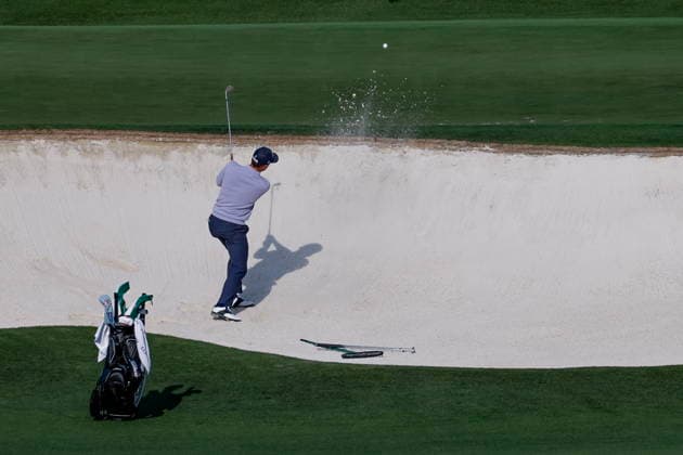 2026 Masters Tournament - practice round Justin Thomas of the US hits from a bunker on the fourth hole during the final practice round for the 2026 Masters Tournament at the Augusta National Golf Club in Augusta, Georgia, USA, 08 April 2026. The Masters golf tournament begins 09 April 2026. AUGUSTA GEORGIA United States  Copyright: xERIKxS.xLESSERx