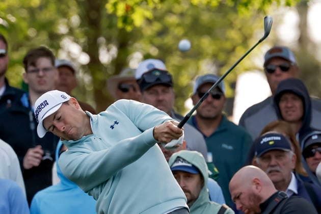 2026 Masters Tournament - practice round Jordan Spieth of the US tees the fourth hole during the final practice round for the 2026 Masters Tournament at the Augusta National Golf Club in Augusta, Georgia, USA, 08 April 2026. The Masters golf tournament begins 09 April 2026. AUGUSTA GEORGIA United States  Copyright: xERIKxS.xLESSERx