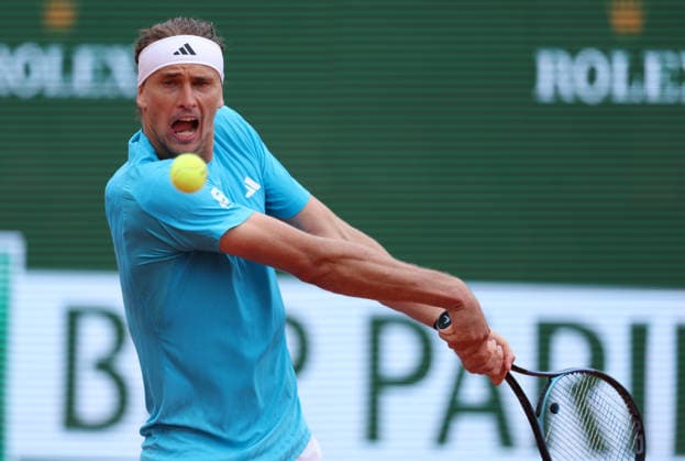 Rolex Monte-Carlo Masters - Day Four Alexander Zverev of Germany plays a backhand during his Round of 32 match against Cristian Garin of Chile day Four of the Rolex Monte-Carlo Masters at Monte-Carlo Country Club on April 8, 2025 in Monte-Carlo, Monaco. Monaco Monte-Carlo Country Club Monte_Carlo Monaco Copyright: xAllstarxPicturexLibraryxLtdx