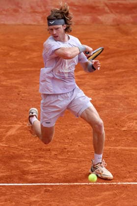 Rolex Monte-Carlo Masters - Day Four Andrey Rublev of Russia plays a backhand during his Round of 32 match against Zizou Bergs of Belgium on day Four of the Rolex Monte-Carlo Masters at Monte-Carlo Country Club on April 8, 2025 in Monte-Carlo, Monaco. Monaco Monte-Carlo Country Club Monte_Carlo Monaco Copyright: xAllstarxPicturexLibraryxLtdx
