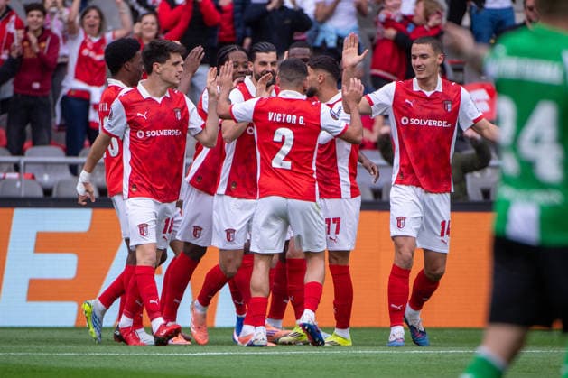 April 8, 2026, Braga, Braga, Portugal: BRAGA, PORTUGAL - APRIL 08: FLORIAN GRILLITSCH from SC Braga is seen celebrating his goal during the UEFA Europa League 2025 26 Quarter-Final Leg One match between SC Braga and Real Betis Balompie at Estadio Municipal de Braga on April 08, 2026 in Braga, Portugal. Braga Portugal - ZUMAl192 20260408_zsp_l192_008 Copyright: xMiguelxLemosx