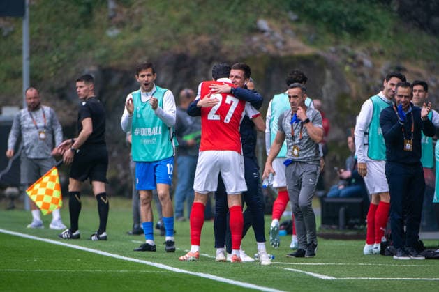 April 8, 2026, Braga, Braga, Portugal: BRAGA, PORTUGAL - APRIL 08: FLORIAN GRILLITSCH from SC Braga is seen celebrating his goal during the UEFA Europa League 2025 26 Quarter-Final Leg One match between SC Braga and Real Betis Balompie at Estadio Municipal de Braga on April 08, 2026 in Braga, Portugal. Braga Portugal - ZUMAl192 20260408_zsp_l192_014 Copyright: xMiguelxLemosx