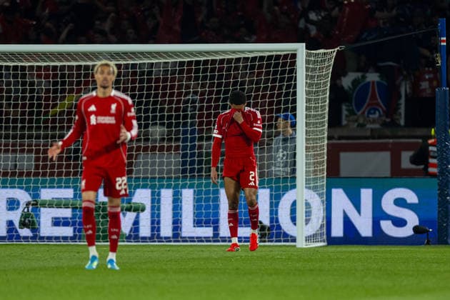 Football - UEFA Champions League - Quarter-Final - 1st Leg - Paris Saint-Germain FC v Liverpool FC PARIS, FRANCE - Wednesday, April 8, 2026: Liverpool s Joe Gomez look dejected as they concede the first goal during the UEFA Champions League Quarter-Final 1st Leg match between Paris Saint-Germain FC and Liverpool FC at the Parc des Princes. (Photo by David Rawcliffe Propaganda) PARIS Parc des Princes ÃŽLE-DE-FRANCE FRANCE  Copyright: xDavidxRawcliffex P2026-04-08-PSG_Liverpool-34