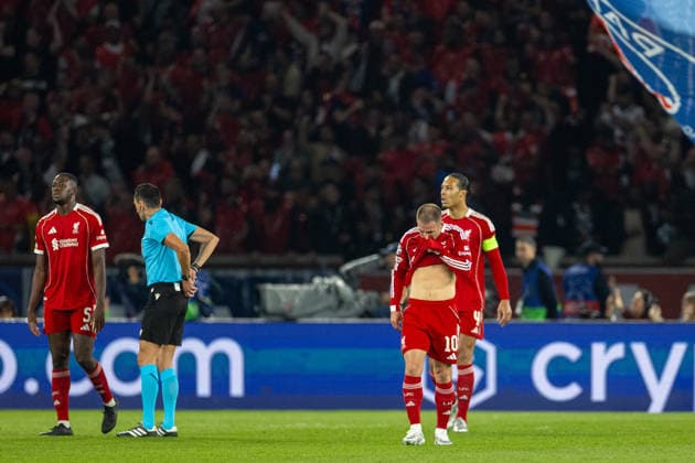 Football - UEFA Champions League - Quarter-Final - 1st Leg - Paris Saint-Germain FC v Liverpool FC PARIS, FRANCE - Wednesday, April 8, 2026: Liverpool s Alexis Mac Allister looks dejected after conceding the first goal during the UEFA Champions League Quarter-Final 1st Leg match between Paris Saint-Germain FC and Liverpool FC at the Parc des Princes. (Photo by David Rawcliffe Propaganda) PARIS Parc des Princes ÃŽLE-DE-FRANCE FRANCE  Copyright: xDavidxRawcliffex P2026-04-08-PSG_Liverpool-39