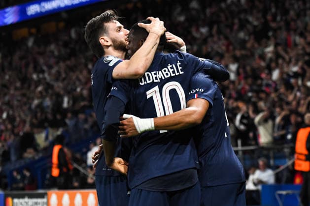 FOOTBALL : Paris Saint Germain vs Liverpool FC - Ligue des Champions - Quart de Finale - Match Aller - 08 04 2026 Joie des joueurs du Paris SG aprÃ s le but de Desire Doue (Paris SG) ParisFrance  Copyright: xBaptistexAutissierx
