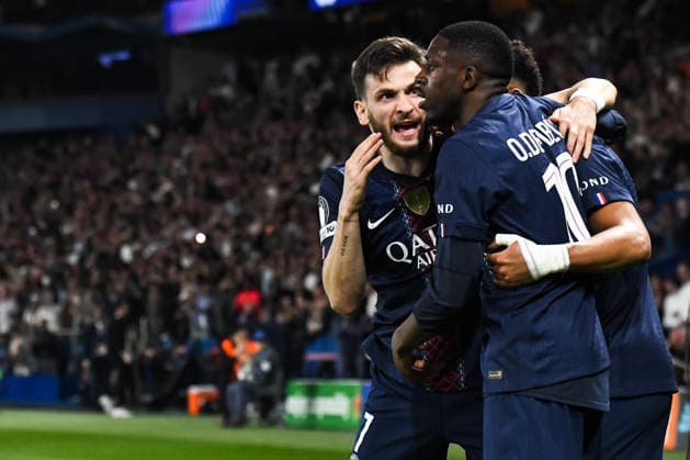 FOOTBALL : Paris Saint Germain vs Liverpool FC - Ligue des Champions - Quart de Finale - Match Aller - 08 04 2026 Joie des joueurs du Paris SG aprÃ s le but de Desire Doue (Paris SG) ParisFrance  Copyright: xBaptistexAutissierx