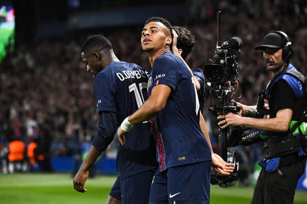 FOOTBALL : Paris Saint Germain vs Liverpool FC - Ligue des Champions - Quart de Finale - Match Aller - 08 04 2026 Joie des joueurs du Paris SG aprÃ s le but de Desire Doue (Paris SG) ParisFrance  Copyright: xBaptistexAutissierx