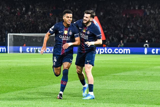 FOOTBALL : Paris Saint Germain vs Liverpool FC - Ligue des Champions - Quart de Finale - Match Aller - 08 04 2026 Joie des joueurs du Paris SG aprÃ s le but de Desire Doue (Paris SG) ParisFrance  Copyright: xBaptistexAutissierx