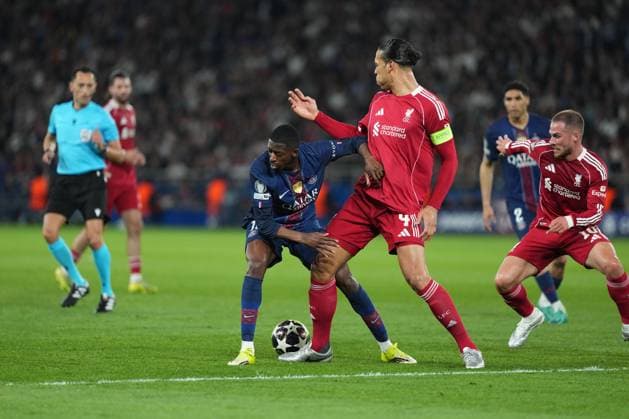 Ousmane Dembele of PSG is tackled by Virgil van Dijk of Liverpool Paris Saint-Germain v Liverpool, UEFA Champions League, Quarter Final, First Leg, Football, Parc des Princes, Paris, France - 08 Apr 2026Paris Parc des Princes France EDITORIAL USE ONLY No use with unauthorised audio, video, data, fixture lists, club league logos or live services. Online in-match use limited to 120 images, no video emulation. No use in betting, games or single club league player publications. Copyright: xDavexWinter Shutterstockx 16811861bb