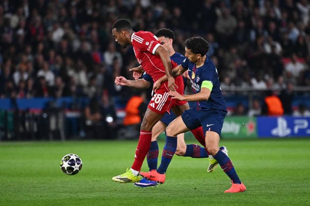 FOOTBALL : PSG vs Liverpool - Ligue des Champions - 08 04 2026 Marquinhos of Paris Saint Germain , Warren ZAIRE EMERY of Paris Saint Germain and Ryan Gravenberch of Liverpool during the UEFA Champions League match between Paris Saint Germain and Liverpool FC at Parc Des Princes on April 08 , 2026 in Paris, France. ( Photo by Federico Pestellini PsnewZ ) ParisFrance  Copyright: xFedericoxPestellinix