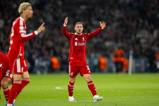 Football - UEFA Champions League - Quarter-Final - 1st Leg - Paris Saint-Germain FC v Liverpool FC PARIS, FRANCE - Wednesday, April 8, 2026: Liverpool s Alexis Mac Allister reacts during the UEFA Champions League Quarter-Final 1st Leg match between Paris Saint-Germain FC and Liverpool FC at the Parc des Princes. (Photo by David Rawcliffe Propaganda) PARIS Parc des Princes ÃŽLE-DE-FRANCE FRANCE  Copyright: xDavidxRawcliffex P2026-04-08-PSG_Liverpool-67