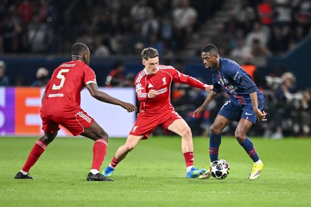 Ibrahima Konate Liverpool FC , Florian Wirtz Liverpool FC and Ousmane Dembele Paris Saint Germain FC battle for the ball during the UEFA Champions League 2025 26 Quarter Final First Leg match between Paris Saint Germain FC and Liverpool FC at Parc des Princes on April 8, 2026 in Paris, France Photo by Harry Langer DeFodi Images