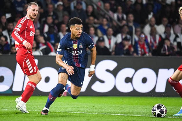 FOOTBALL : Paris Saint Germain vs Liverpool FC - Ligue des Champions - Quart de Finale - Match Aller - 08 04 2026 Desire Doue (Paris SG) Alexis Mac Allister (FC Liverpool) ParisFrance  Copyright: xBaptistexAutissierx
