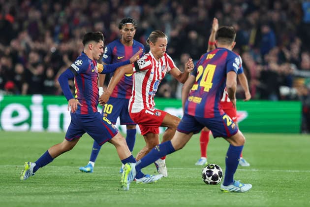 April 8, 2026, Barcelona, Barcelona, SPAIN: Pedri of FC Barcelona, Barca and Marcos Llorente of Atletico de Madrid in action during the UEFA Champions League 2025 26 Quarter-finals First Leg, football match played between FC Barcelona and Atletico de Madrid at Spotify Camp Nou stadium on April 08, 2026 in Barcelona, Spain. FC Barcelona V Atletico De Madrid - UEFA Champions League 2025 26 Quarter-Finals First Leg  - ZUMAa181 20260408_zaa_a181_218 Copyright: xIrinaxR.xHipolitox