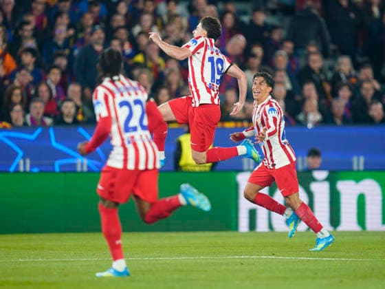ESP: FC Barcelona, Barca - Atletico de Madrid. UEFA Champions League. Quarter-Finals, first leg. Julian Alvarez of Atletico de Madrid celebrates after scoring the 0-1 during UEFA Champions League match, Quarter-Finals, first leg, between FC Barcelona and Atletico de Madrid played at Spotify Camp Nou Stadium on April 8, 2026 in Barcelona, Spain. kpng Copyright: xSergioxRuizx xPRESSINPHOTOx PS_260408_BAR_ATL_CH_2526_064