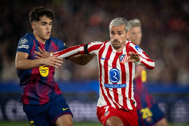 Antoine Griezmann AtlÃ tico de Madrid and Pau Cubarsi FC Barcelona seen in action during a UEFA Champions League match between FC Barcelona and Atletico de Madrid at Spotify Camp Nou in Barcelona, , Spain, on April 08 2026 Photo by Felipe Mondino Copyright: x@FELIPExMONDINOx