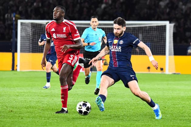FOOTBALL : Paris Saint Germain vs Liverpool FC - Ligue des Champions - Quart de Finale - Match Aller - 08 04 2026 Khvicha Kvaratskhelia (Paris SG) Ibrahima KonatÃ (FC Liverpool) ParisFrance  Copyright: xBaptistexAutissierx