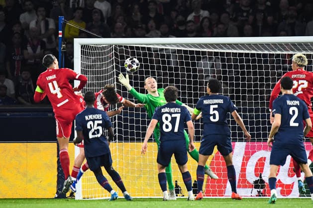 FOOTBALL : Paris Saint Germain vs Liverpool FC - Ligue des Champions - Quart de Finale - Match Aller - 08 04 2026 Matvey Safonov (Paris SG) Virgil van Dijk (FC Liverpool) ParisFrance  Copyright: xBaptistexAutissierx