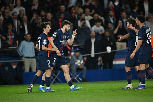 PSG v Liverpool - UEFA Champions League Quarter-finals PARIS, FRANCE - APRIL 8: Khvicha Kvaratskhelia of PSG celebrates after a goal during the UEFA Champions League 2025 26 Quarter-Final First Leg match between Paris Saint-Germain and Liverpool FC at Parc des Princes in Paris, France, on April 8, 2026. Mustafa Yalcin Anadolu Paris France. Editorial use only. Please get in touch for any other usage.  Copyright: x2026xAnadoluxMustafaxYalcinx
