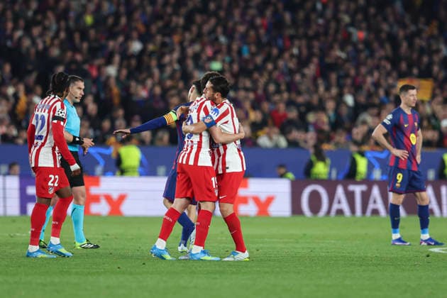 April 8, 2026, Barcelona, Barcelona, SPAIN: Julian Alvarez of Atletico de Madrid celebrates a goal during the UEFA Champions League 2025 26 Quarter-finals First Leg, football match played between FC Barcelona, Barca and Atletico de Madrid at Spotify Camp Nou stadium on April 08, 2026 in Barcelona, Spain. FC Barcelona V Atletico De Madrid - UEFA Champions League 2025 26 Quarter-Finals First Leg  - ZUMAa181 20260408_zaa_a181_254 Copyright: xIrinaxR.xHipolitox