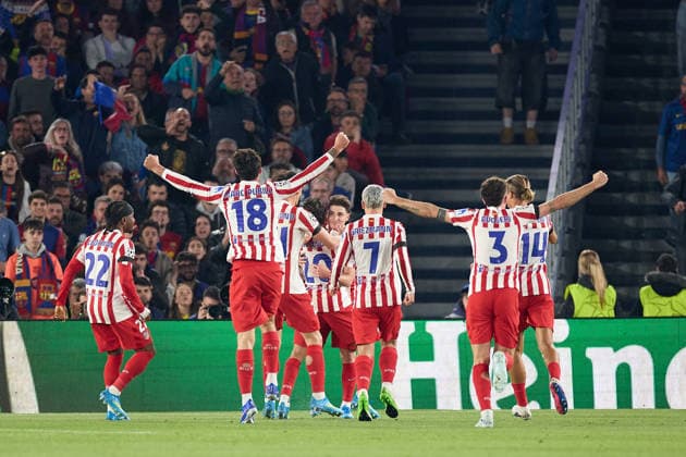 FC Barcelona, Barca v Atletico Madrid - UEFA Champions League BARCELONA, SPAIN - APRIL 8: Players of Atletico de Madrid celebrate a goal during the UEFA Champions League match between FC Barcelona v Atletico Madrid at the Camp Nou on April 8, 2026 in Barcelona Spain. Adria Puig Anadolu Barcelona Spain. Editorial use only. Please get in touch for any other usage.  Copyright: x2026xAnadoluxAdriaxPuigx