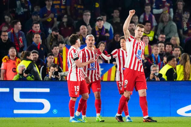 FC Barcelona, Barca v Atletico de Madrid - UEFA Champions League 2025 26 Quarter-Final First Leg Alexander Sorloth centre-forward of Atletico de Madrid and Norway celebrates after scoring his sides first goal during the UEFA Champions League 2025 26 Quarter-Final First Leg match between FC Barcelona and Club AtlÃ tico de Madrid at Estadio Spotify Camp Nou on April 8, 2026 in Barcelona, Spain. Barcelona Spain  Copyright: xJosexBretonx originalFilename:bretonhernandez-fcbarcel260408_npuRk.jpg
