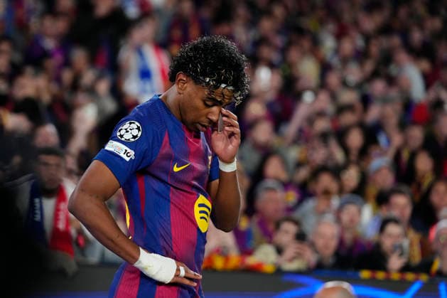 FC Barcelona, Barca v Atletico de Madrid - UEFA Champions League 2025 26 Quarter-Final First Leg Lamine Yamal right winger of Barcelona and Spain reacts during the UEFA Champions League 2025 26 Quarter-Final First Leg match between FC Barcelona and Club AtlÃ tico de Madrid at Estadio Spotify Camp Nou on April 8, 2026 in Barcelona, Spain. Barcelona Spain  Copyright: xJosexBretonx originalFilename:bretonhernandez-fcbarcel260408_npwa2.jpg