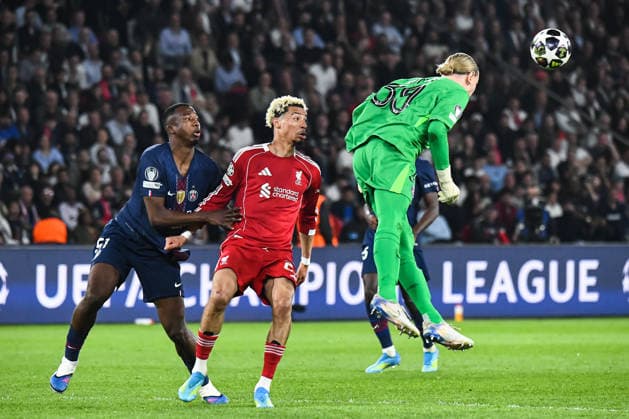 FOOTBALL : Paris Saint Germain vs Liverpool FC - Ligue des Champions - Quart de Finale - Match Aller - 08 04 2026 Hugo Ekitike (FC Liverpool) Willian Pacho (Paris SG) Matvey Safonov (Paris SG) ParisFrance  Copyright: xBaptistexAutissierx