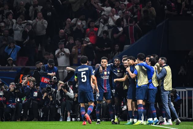 FOOTBALL : Paris Saint Germain vs Liverpool FC - Ligue des Champions - Quart de Finale - Match Aller - 08 04 2026 Joie des joueurs du Paris SG aprÃ s le but de Khvicha Kvaratskhelia (Paris SG) ParisFrance  Copyright: xBaptistexAutissierx