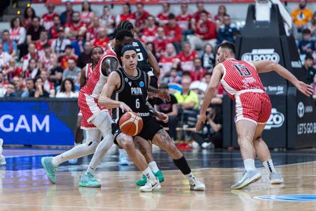 UCAM Murcia CB vs PAOK BC, FIBA ‹‹Europe Cup Antonis Koniaris, point guard, Greek, of PAOK BC, during the game, UCAM Murcia CB vs PAOK BC, FIBA ‹‹Europe Cup, Semifinals, second leg, Murcia Sports Palace, Region of Murcia, Spain, 08 April 2026. Murcia Palace Region of Murcia Spain Copyright: xPascuxMendezx