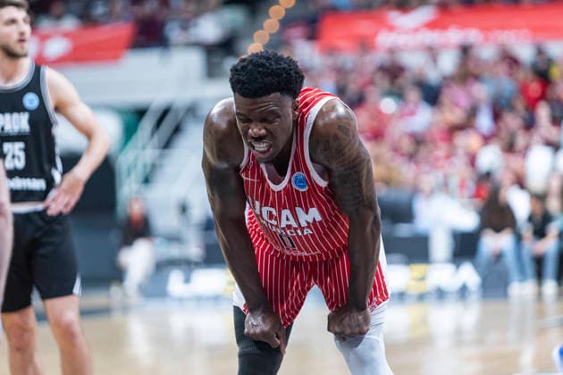 UCAM Murcia CB vs PAOK BC, FIBA ‹‹Europe Cup DEVONTAE CACOK, AMERICAN CENTER FOR UCAM MURCIA CB, DURING THE MATCH. UCAM Murcia CB vs PAOK BC, FIBA ‹‹Europe Cup, Semifinals, second leg, Murcia Sports Palace, Region of Murcia, Spain, 08 April 2026. Murcia Palace Region of Murcia Spain Copyright: xPascuxMendezx