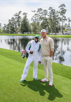 260408 Bryson DeChambeau of the United States and Kevin Hart during the Par Three Contest prior to the 2026 Masters Golf Tournament on April 8, 2026 in Augusta Photo Petter Arvidson BILDBYRAN kod PA PA1192 golf masters bbeng the masters augusta  Copyright: PETTERxARVIDSON BB260408PA041