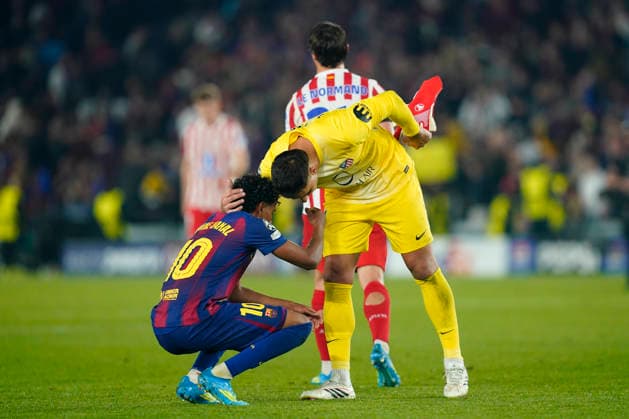 ESP: FC Barcelona, Barca - Atletico de Madrid. UEFA Champions League. Quarter-Finals, first leg. Lamine Yamal of FC Barcelona and Juan Musso of Atletico de Madrid during UEFA Champions League match, Quarter-Finals, first leg, between FC Barcelona and Atletico de Madrid played at Spotify Camp Nou Stadium on April 8, 2026 in Barcelona, Spain. kpng Copyright: xSergioxRuizx xPRESSINPHOTOx PS_260408_BAR_ATL_CH_2526_085