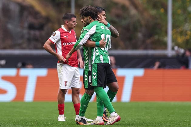 Braga, 08 04 2026 Sporting Clube de Braga hosted Real Betis this afternoon at the Estadio Municipal de Braga in a match corresponding to the first leg of the UEFA Europa League 2025 26 quarter-finals. Cucho Hernandez festeja o golo. (Miguel Pereira) NI190830MIGUELPEREIRA3166 Braga Portugal Copyright: xMiguelxPereirax
