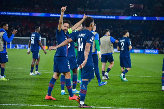 FOOTBALL : Paris Saint Germain vs Liverpool FC - Ligue des Champions - Quart de Finale - Match Aller - 08 04 2026 Marquinhos (Paris SG) Desire Doue (Paris SG) ParisFrance  Copyright: xBaptistexAutissierx