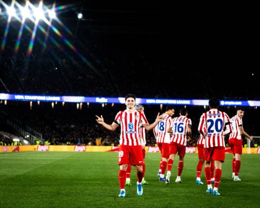 April 8, 2026, Barcelona, Barcelona, Spain: Julian Alvarez of Atletico de Madrid celebrates scoring his team s goal during the UEFA Champions League Quarter Final match between FC Barcelona, Barca and Atletico de Madrid at Spotify Camp Nou on APRIL 8, 2026 in Barcelona, Spain. Barcelona Spain - ZUMAs316 20260408_znp_s316_030 Copyright: xMartixSeguraxRamonedax