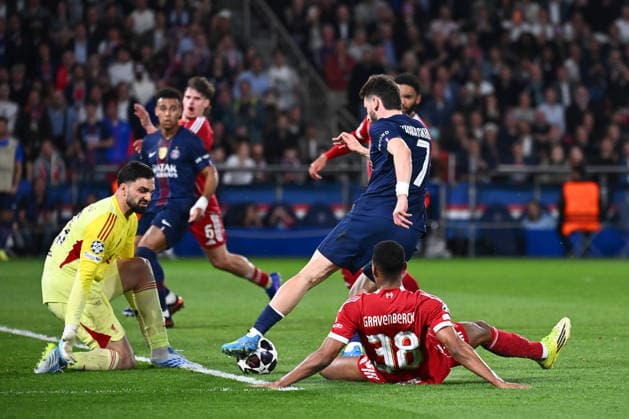 FOOTBALL : PSG vs Liverpool - Ligue des Champions - 08 04 2026 Khvicha Kvaratskhelia of Paris Saint Germain scores a goal during the UEFA Champions League match between Paris Saint Germain and Liverpool FC at Parc Des Princes on April 08 , 2026 in Paris, France. ( Photo by Federico Pestellini PsnewZ ) ParisFrance  Copyright: xFedericoxPestellinix