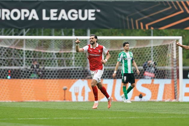 Florian Grillitsch (Braga), APRIL 8, 2026 - Football Soccer : Grillitsch celebrate after his goal during UEFA Europa League Quarter-finals 1st leg match between SC Braga - Real Betis Balompie at the Estadio Municipal de Braga in Braga, Portugal. Noxthirdxpartyxsales  aflo_326317139
