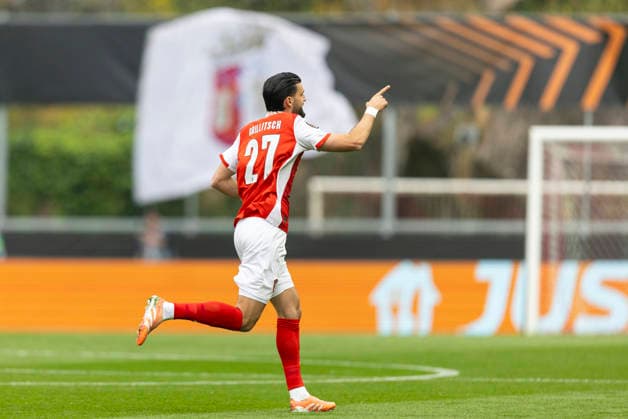 SC Braga v Real Betis Balompie - UEFA Europa League 2025 26 Quarter-Final First Leg Florian Grillitsch celebrates a goal during the UEFA Europa League 2025 26 quarter-final match between Braga and Real Betis at the Estadio Municipal de Braga in Braga, Portugal, on April 7, 2026. Braga Braga Portugal  Copyright: xDiegoxMaranhaox originalFilename:maranhao-scbragav260408_nplsH.jpg