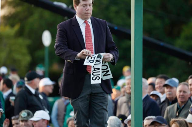 Name tags for the opening ceremony featuring honorary starters Jack Nicklaus, Tom Watson, and Gary Player are put into position before the start of the first day of the Masters Tournament at Augusta National Golf Club on Thursday, Aprill 9, 2026, in Augusta, Georgia.  AUG20260409802 JOHNxANGELILLO
