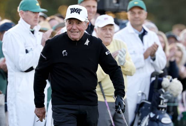 Golf 2026 Masters Tournament - Round 1 Golf legend Gary Player takes part in the ceremonial first tee as Honorary Starters before Round 1 of the 2026 Masters tournament in August, Georgia, USA, 09 April 2026. Augusta United States  Copyright: xERIKxS.xLESSERx