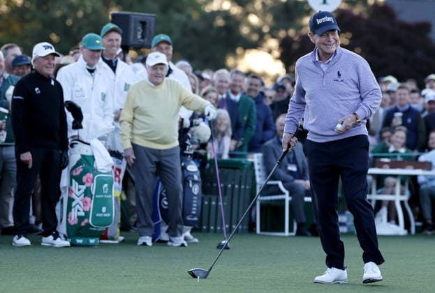 Golf 2026 Masters Tournament - Round 1 Golf legend Tom Watson takes part in the ceremonial first tee as Honorary Starters before Round 1 of the 2026 Masters tournament in August, Georgia, USA, 09 April 2026. Augusta United States  Copyright: xERIKxS.xLESSERx