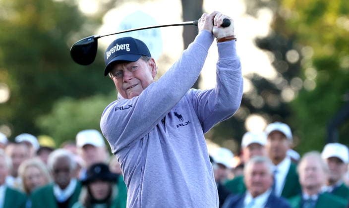 Golf 2026 Masters Tournament - Round 1 Golf legend Tom Watson takes part in the ceremonial first tee as Honorary Starters before Round 1 of the 2026 Masters tournament in August, Georgia, USA, 09 April 2026. Augusta United States  Copyright: xCHRISxTORRESx