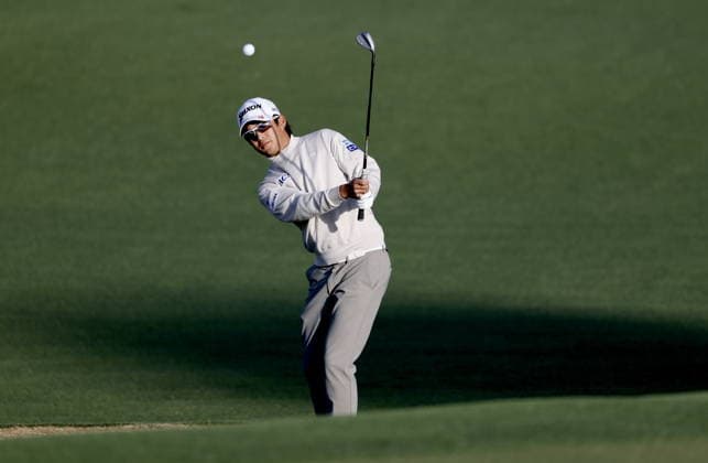 Golf 2026 Masters Tournament - Round 1 Naoyuki Kataoka of Japan hits a shot on to the putting green on hole 2 in Round 1 of the 2026 Masters tournament in August, Georgia, USA, 09 April 2026. Augusta United States  Copyright: xERIKxS.xLESSERx