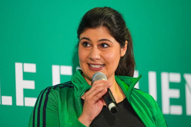 09 04 2026, xydrx, Football, DFB Cup, Women, Finalists Talk and Cup Handover, Season 2025 2026, Rhein Energie Stadion Derya Karadag Mayoress City of Cologne DFB regulations prohibit any use of photographs as image sequences and or quasi video Copyright: HMBxMedia YannisxDreimann